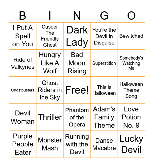 HALLOWEEN MUSIC BINGO Card