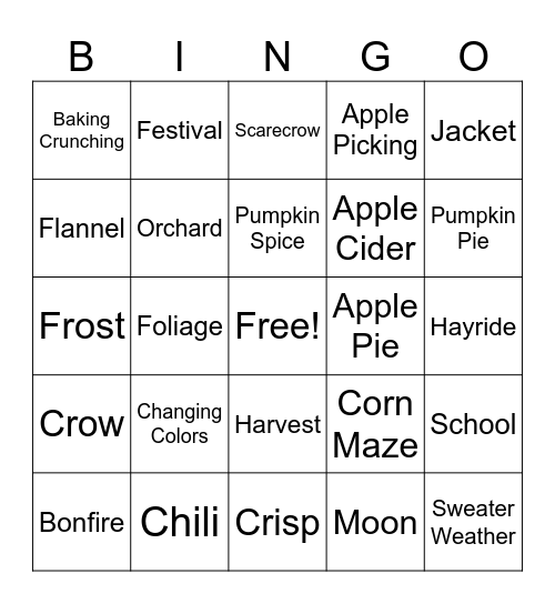 Autumn Bingo Card