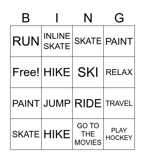 HOBBIES Bingo Card