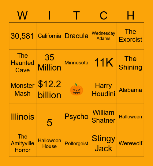 Halloween Trivia Bingo Card