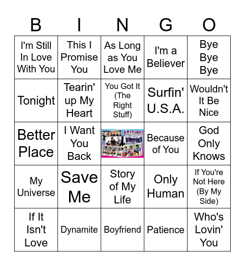 Boy Band Bingo Card