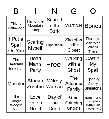 Halloween Song BINGO Card