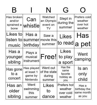 Get to Know Your Classmates Bingo Card