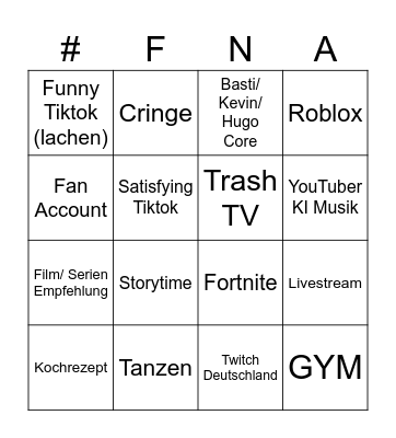 Tiktok Bingo Card