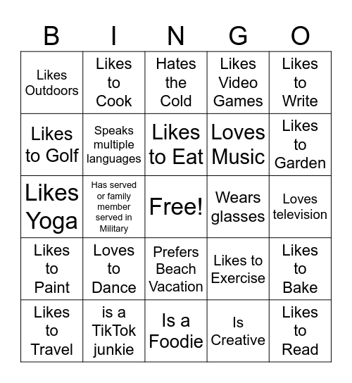 New Hire Bingo Card