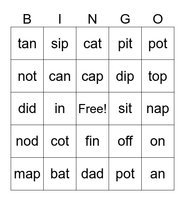 Phonics Week 2 Bingo Card