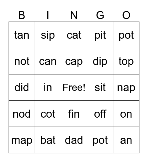 Phonics Week 2 Bingo Card