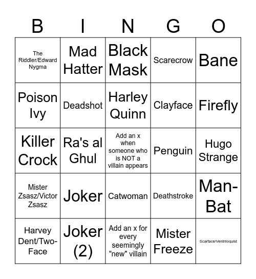 Villains appearing in Gotham (series) Bingo Card