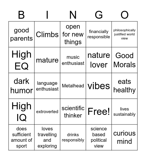 Romantic Interest Bingo Card