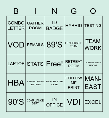 Compliance VL Bingo Card