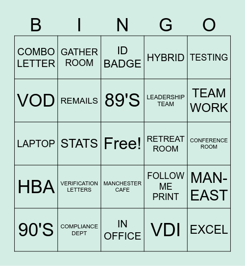 Compliance VL Bingo Card