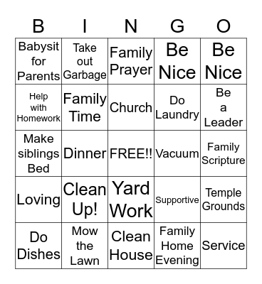 Ways to strengthen my family BINGO! Bingo Card