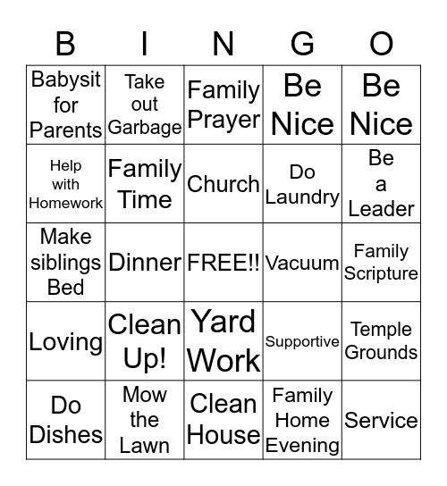 Ways to strengthen my family BINGO! Bingo Card