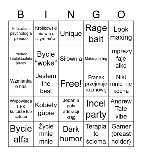 Bros podcast Bingo Card