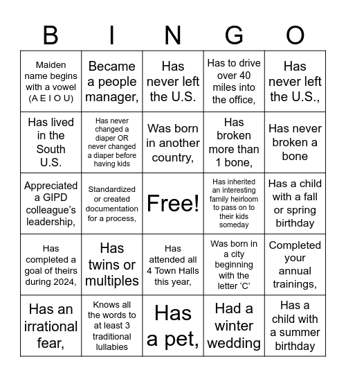 Get To Know You Bingo Card