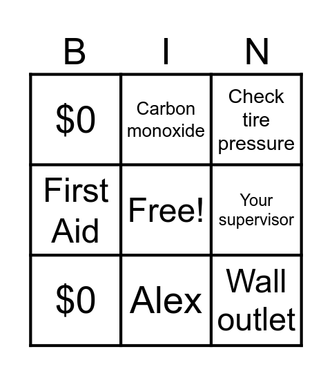 Safety Bingo Card