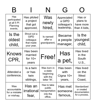 Get To Know You Bingo Card