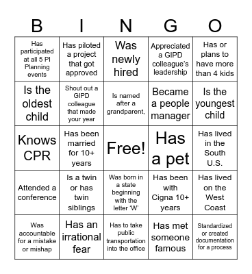 Get To Know You Bingo Card