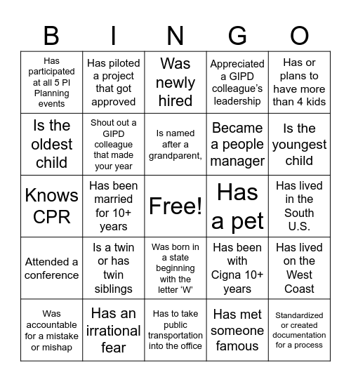 Get To Know You Bingo Card