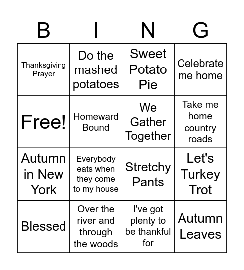 Thanksgivng Bingo Card