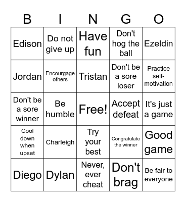 Good Sport Bingo Card