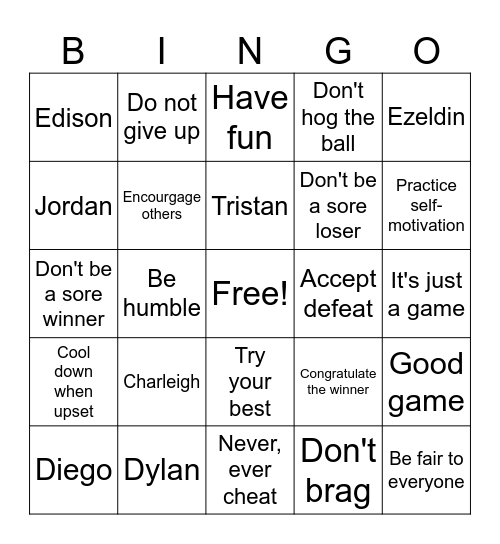 Good Sport Bingo Card