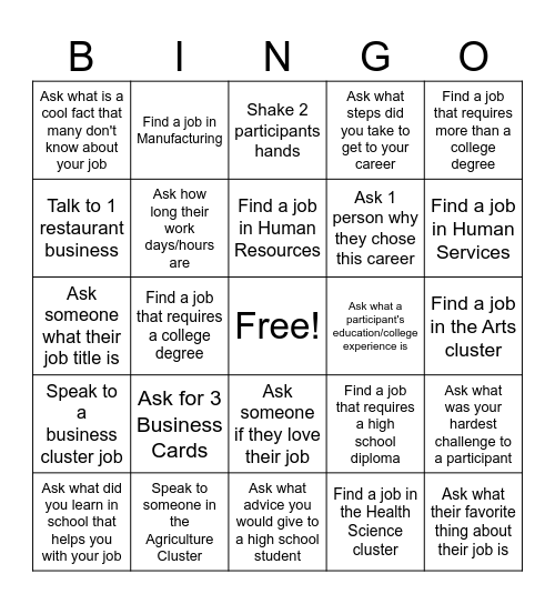 Career Fair BINGO Card