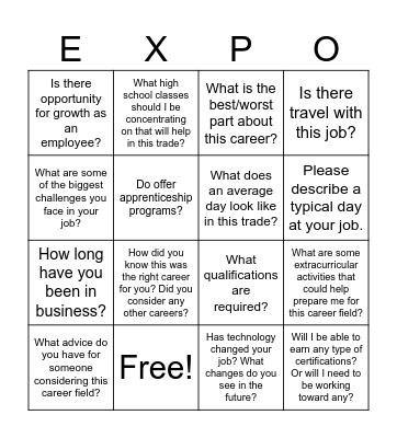 Expo Bingo! Bingo Card