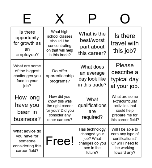 Expo Bingo! Bingo Card