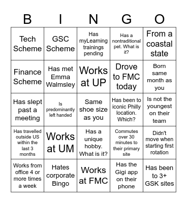 GSK FLP GPA Networking 2024 Bingo Card