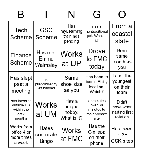 GSK FLP GPA Networking 2024 Bingo Card