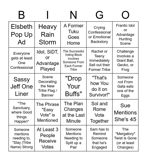 Survivor 47 Episode 6 Bingo Card