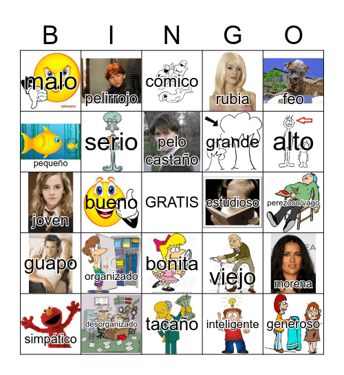 Los adjetivos Bingo Card