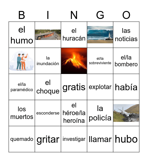 Accidentes y desastres Bingo Card