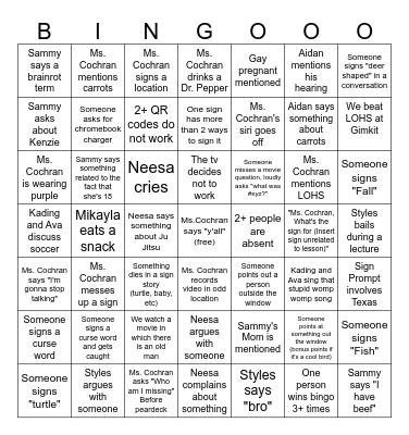 ASL BINGOOO Bingo Card