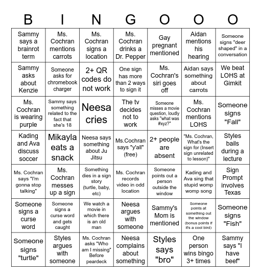 ASL BINGOOO Bingo Card