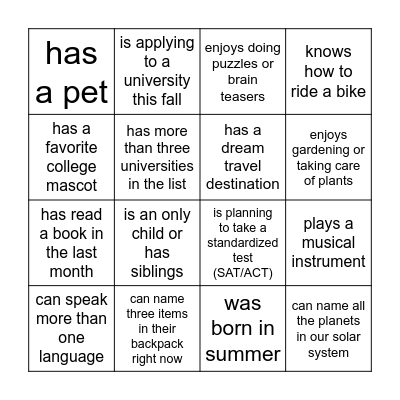 Find someone who... Bingo Card