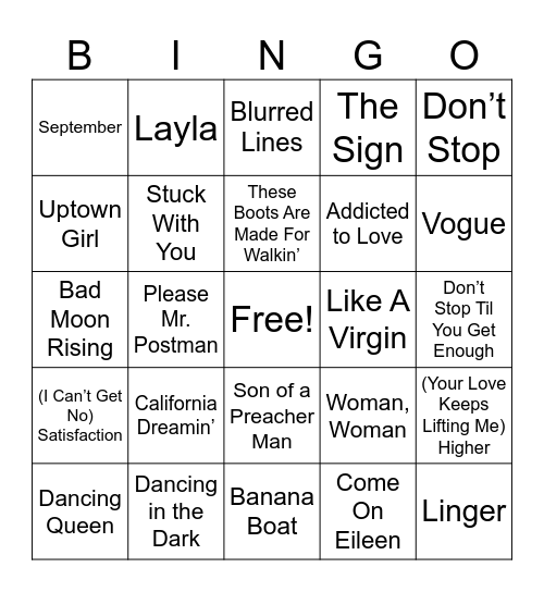 Coverall Through the Decades Bingo Card