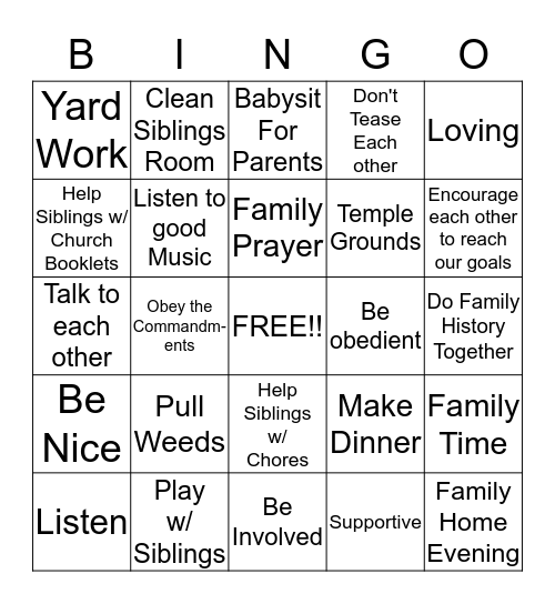 Ways to Strengthen my Family Bingo!!!!! Bingo Card