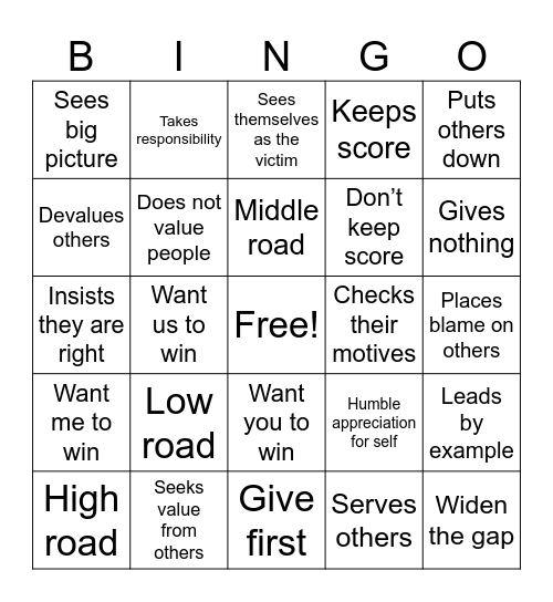 H. Leadership Bingo Card