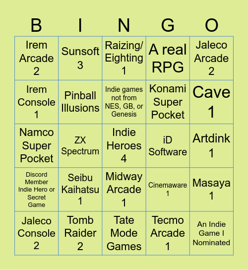 2025 Evercade/Super Pocket Bingo Card