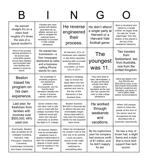 Sentence Variety Bingo Card