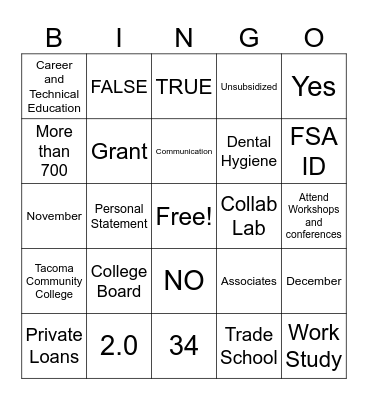 CSF - College, Success, Foss Bingo Card