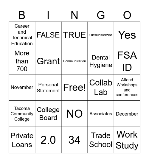 CSF - College, Success, Foss Bingo Card