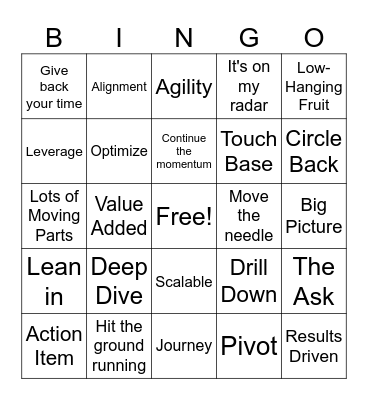 Corporate Lingo Bingo Card