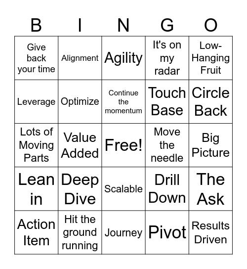 Corporate Lingo Bingo Card