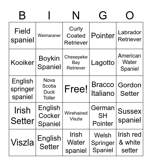 Sporting Breeds Bingo Card