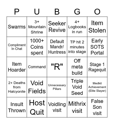 PUBgo Bingo Card