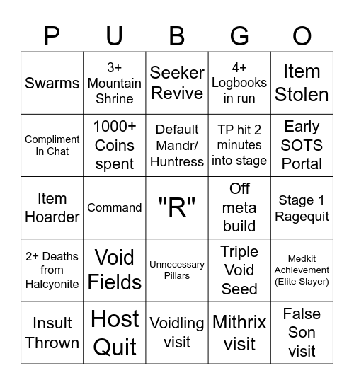 PUBgo Bingo Card