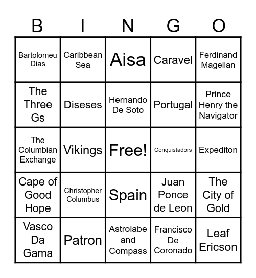 The Age of Exploration Bingo Card